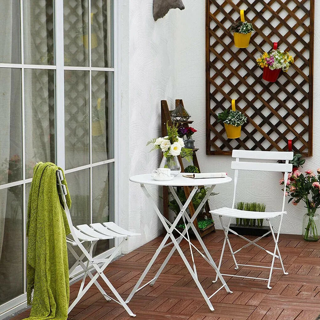 Set bistro pieghevole in metallo da 3 pezzi, set conversazione resistente alle intemperie per esterni/interni, per patio, cortile, giardino