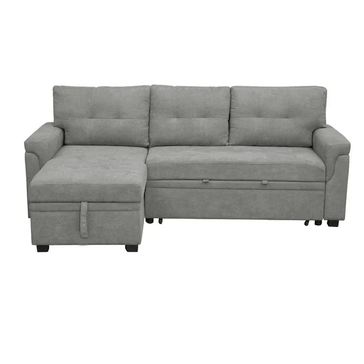 Divano componibile convertibile reversibile con letto estraibile, chaise longue con contenitore nascosto e gambe durevoli
