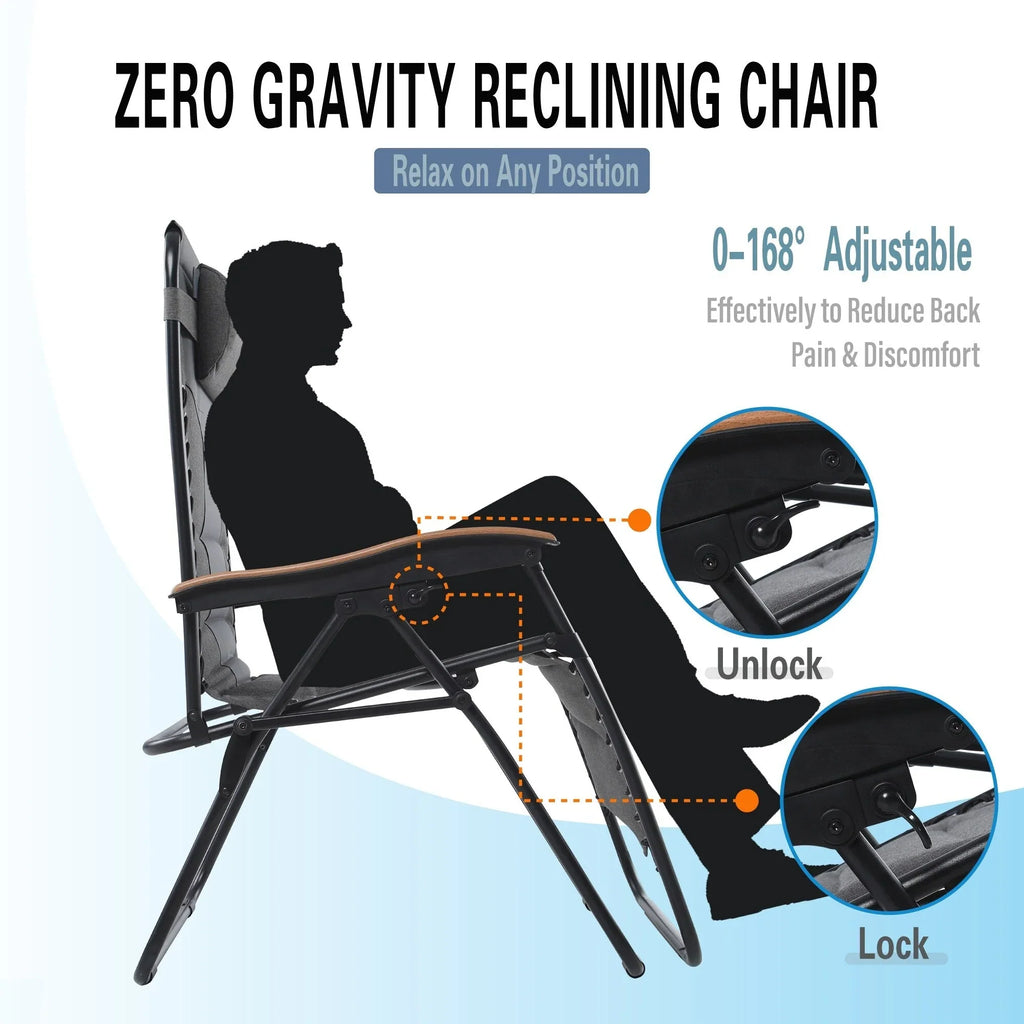 Sedia a sdraio oversize XL imbottita con gravità zero, bracciolo più largo, reclinabile regolabile con portabicchieri - N/D