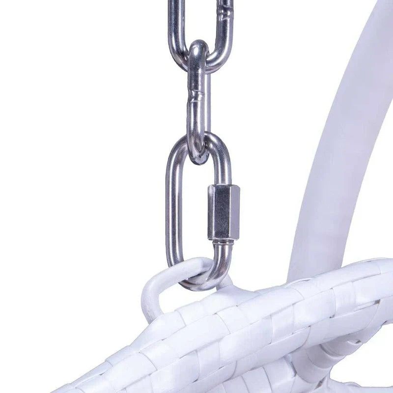 Sedia sospesa a dondolo a forma di uovo con supporto in metallo, telaio in vimini e cuscino – Beige / Blu antracite / Bianco / Blu / Bianco antico / Marrone / Tela, 2 posti