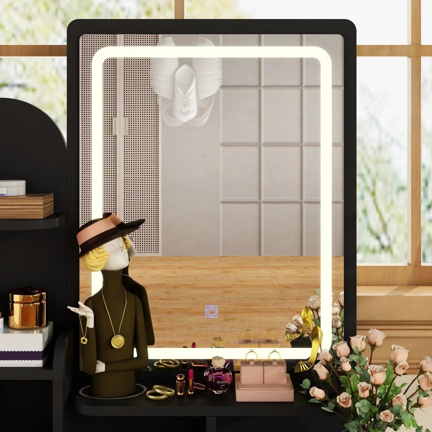 Tavolo da Trucco con Luci a LED, Specchio e Sgabello