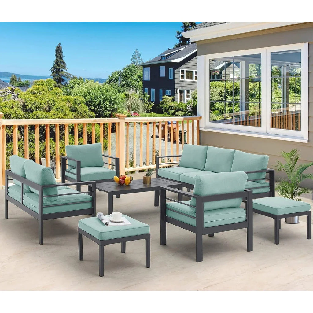 AECOJOY Set di mobili da giardino a 7 pezzi in alluminio Set da conversazione per esterni