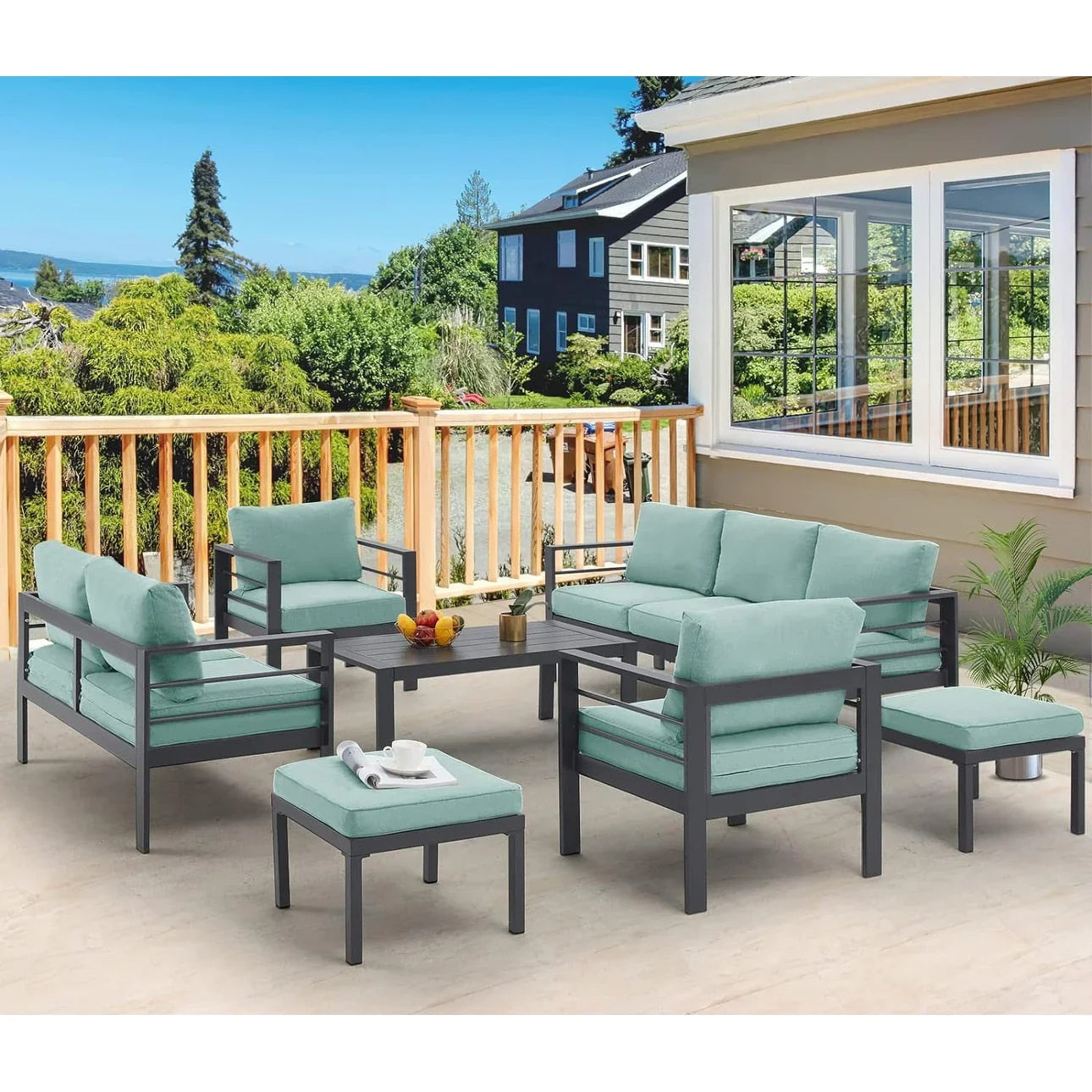 AECOJOY Set di mobili da giardino a 7 pezzi in alluminio Set da conversazione per esterni