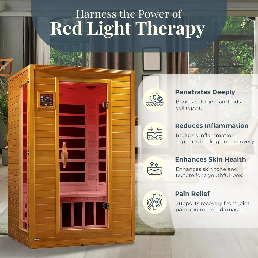 Sauna Infrarossi Lontani a Basso EMF per 2 Persone Andora Dynamic Saunas, Legno di Cicuta Canadese