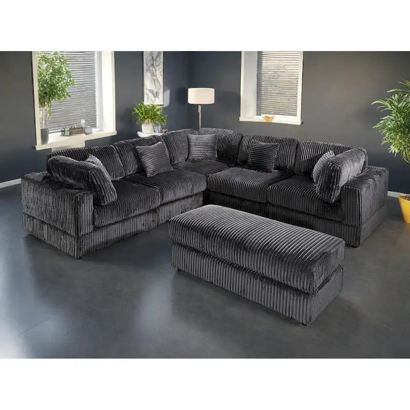 Divano Sezionale Modulare a L in Corduroy, 6 Pezzi Oversize, Combinazione Fai da Te