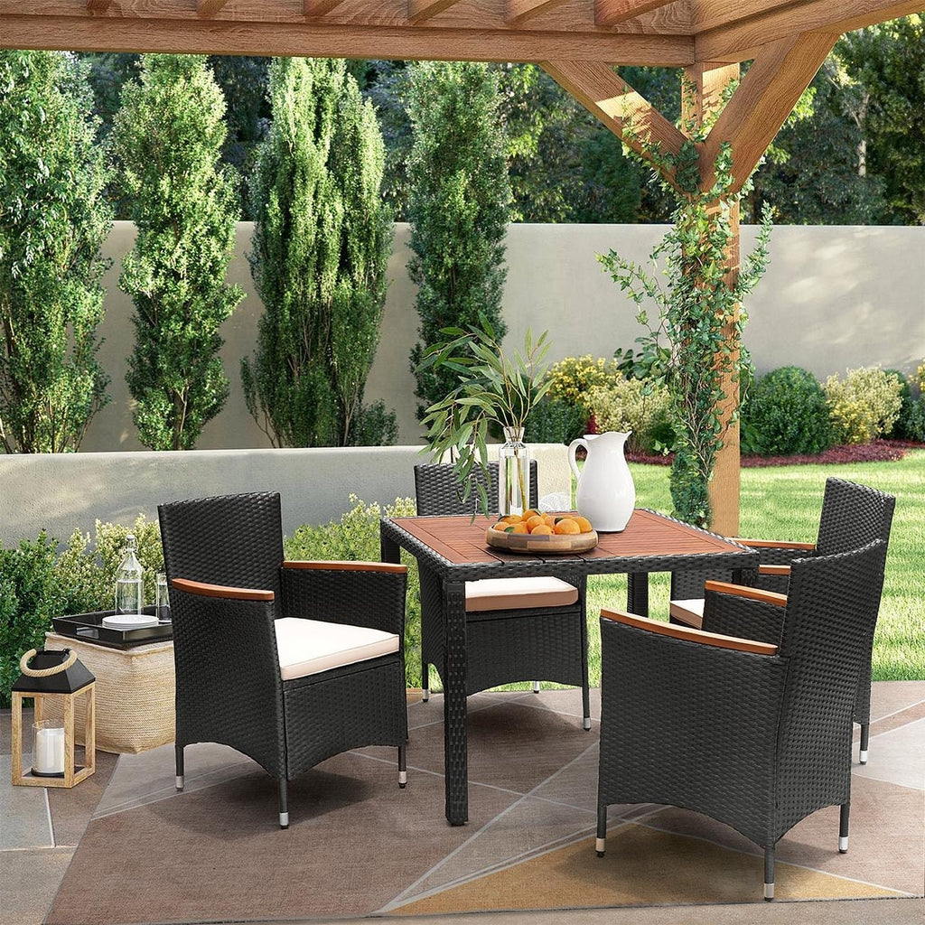 Set da pranzo per esterni Lacoo in polyrattan e legno di acacia