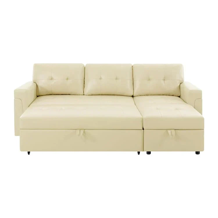 Divano componibile convertibile reversibile con letto estraibile, chaise longue con contenitore nascosto e gambe durevoli