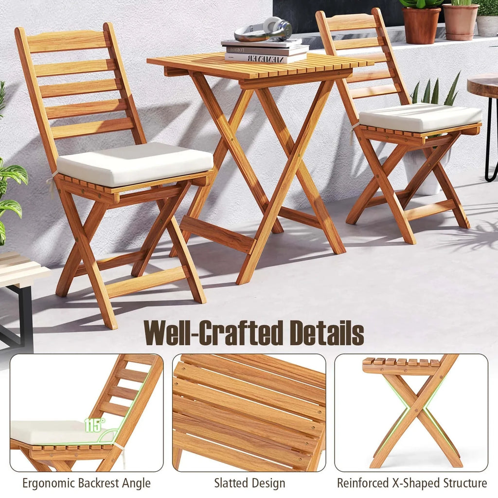 Patiojoy Set Bistro Pieghevole 3 Pezzi con Cuscini Rimovibili - Vedi Dettagli