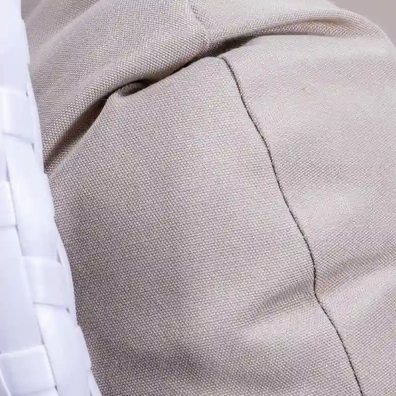 Sedia sospesa a dondolo a forma di uovo con supporto in metallo, telaio in vimini e cuscino – Beige / Blu antracite / Bianco / Blu / Bianco antico / Marrone / Tela, 2 posti