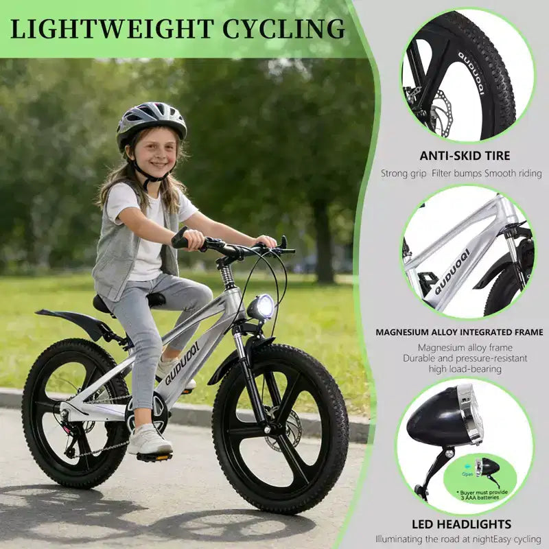 NAYSAYE Bicicletta da montagna per bambini da 20 pollici con trasmissione a 7 velocità e telaio in lega di magnesio per ragazzi e ragazze di età 8-12 anni, 57.09*21.65*29.92