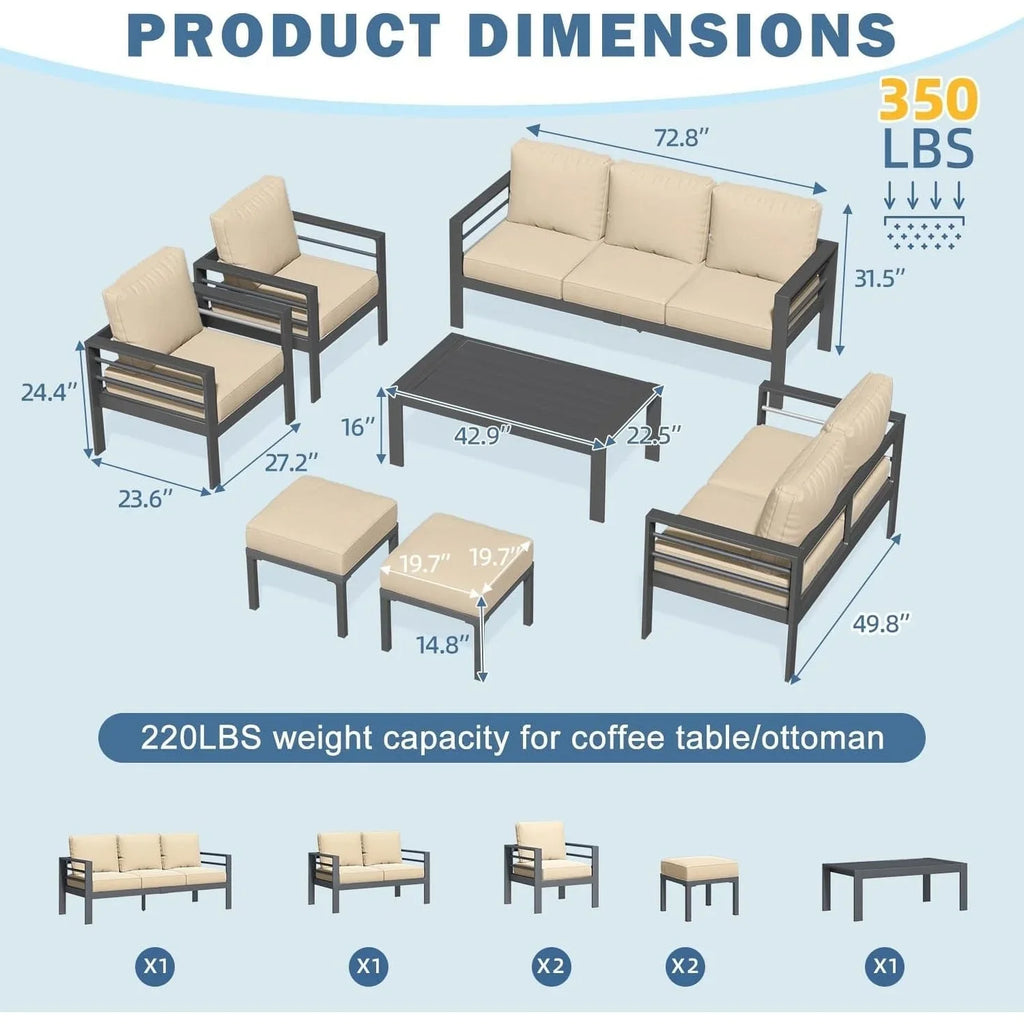 AECOJOY Set di mobili da giardino a 7 pezzi in alluminio Set da conversazione per esterni