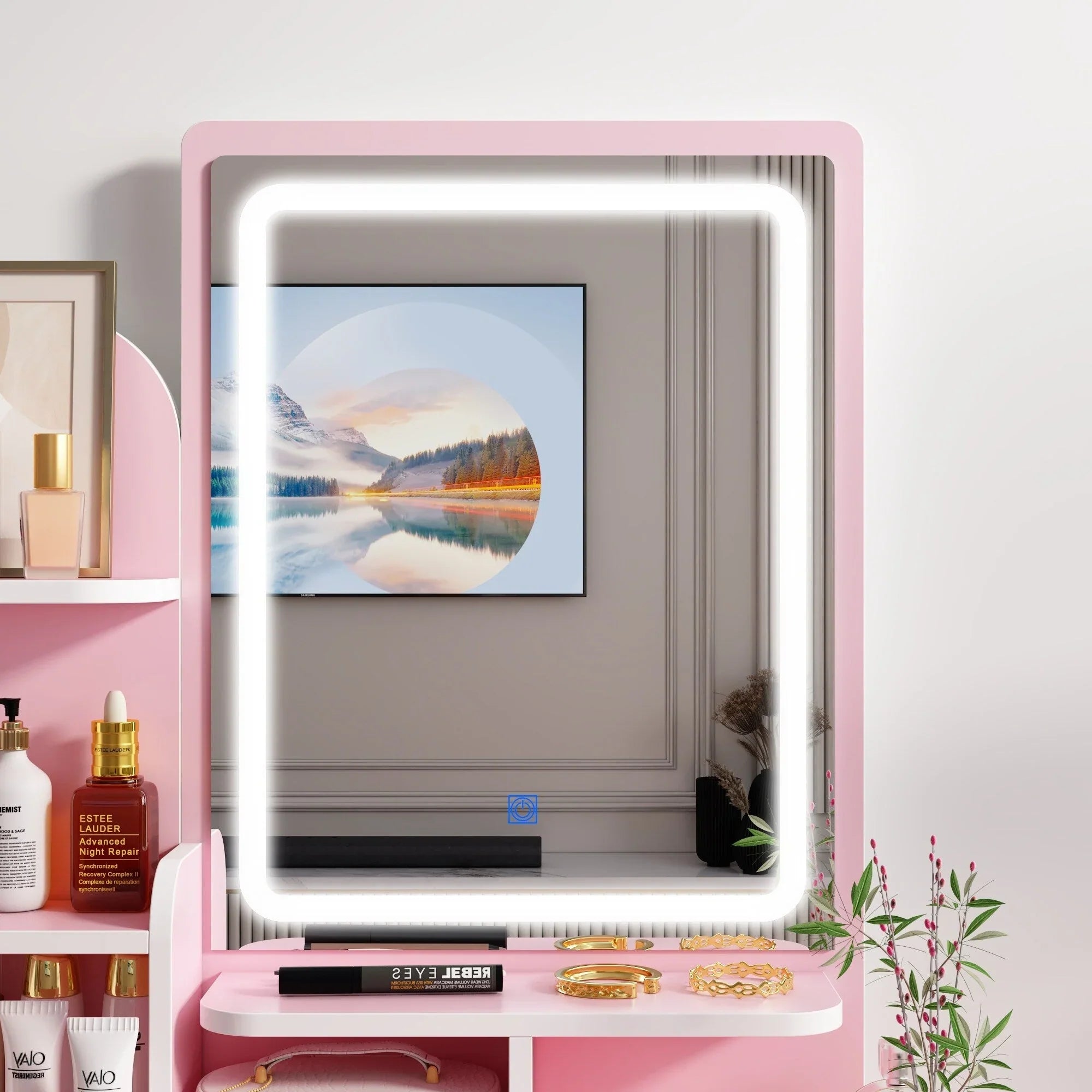 Tavolo da Trucco con Luci a LED, Specchio e Sgabello