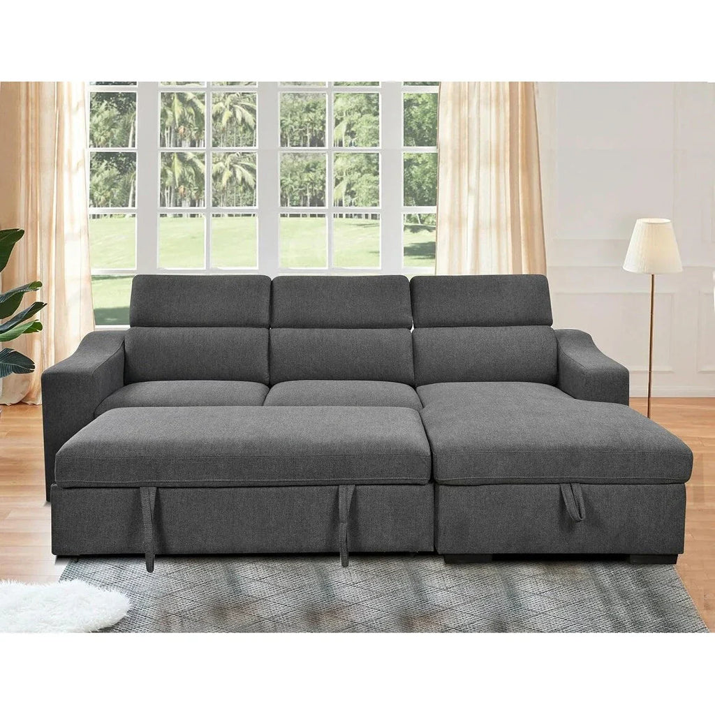 Divano sezionale convertibile Roomfitters 103 con chaise longue contenitore, poggiatesta regolabili, divano angolare letto a L, grigio scuro