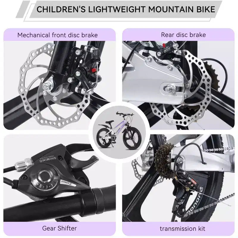 NAYSAYE Bicicletta da montagna per bambini da 20 pollici con trasmissione a 7 velocità e telaio in lega di magnesio per ragazzi e ragazze di età 8-12 anni, 57.09*21.65*29.92