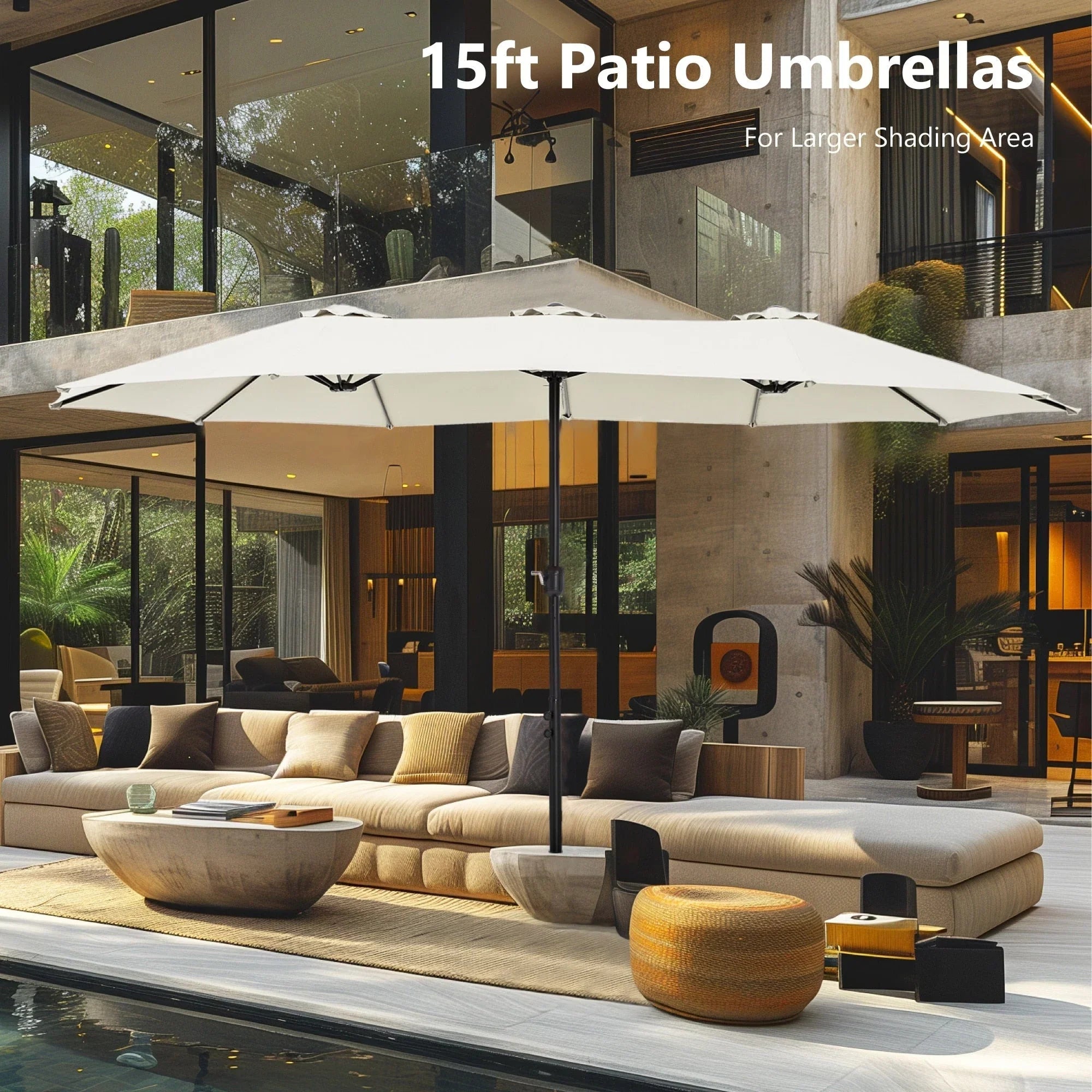 MAISON ARTS Ombrellone Doppio da 4,5 m, Extra Large, per Patio, con Base Inclusa