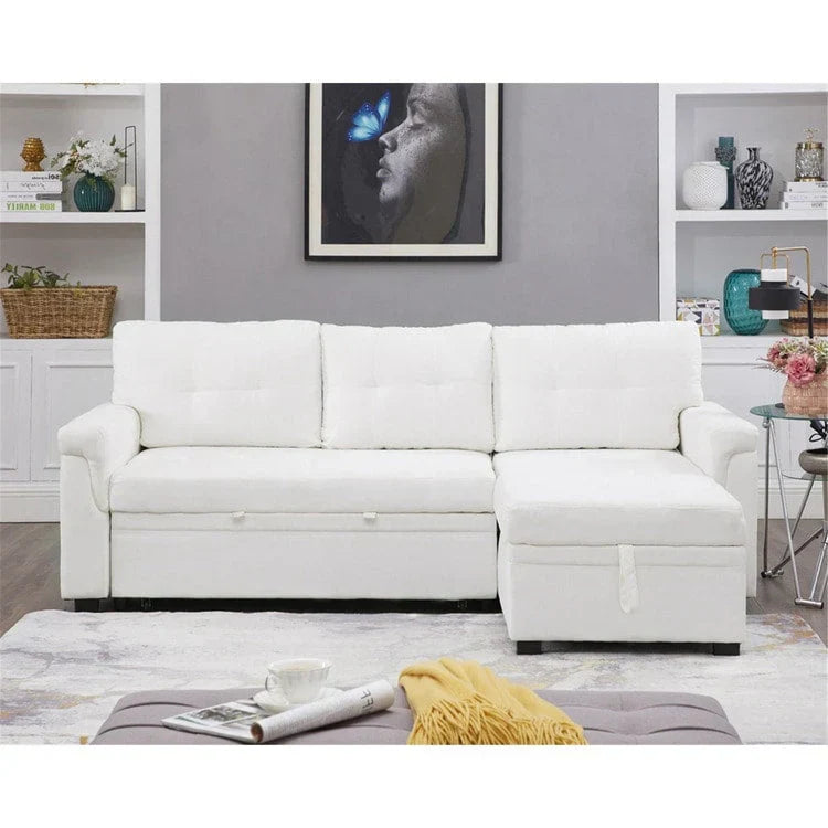 Divano componibile convertibile reversibile con letto estraibile, chaise longue con contenitore nascosto e gambe durevoli