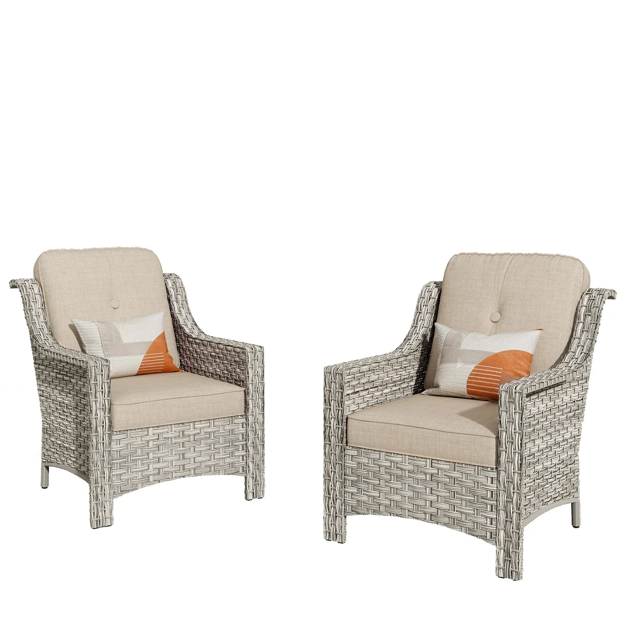 HOOOWOOO, Set di 2 Sedie da Esterno in Rattan Intrecciato con Schienale Alto