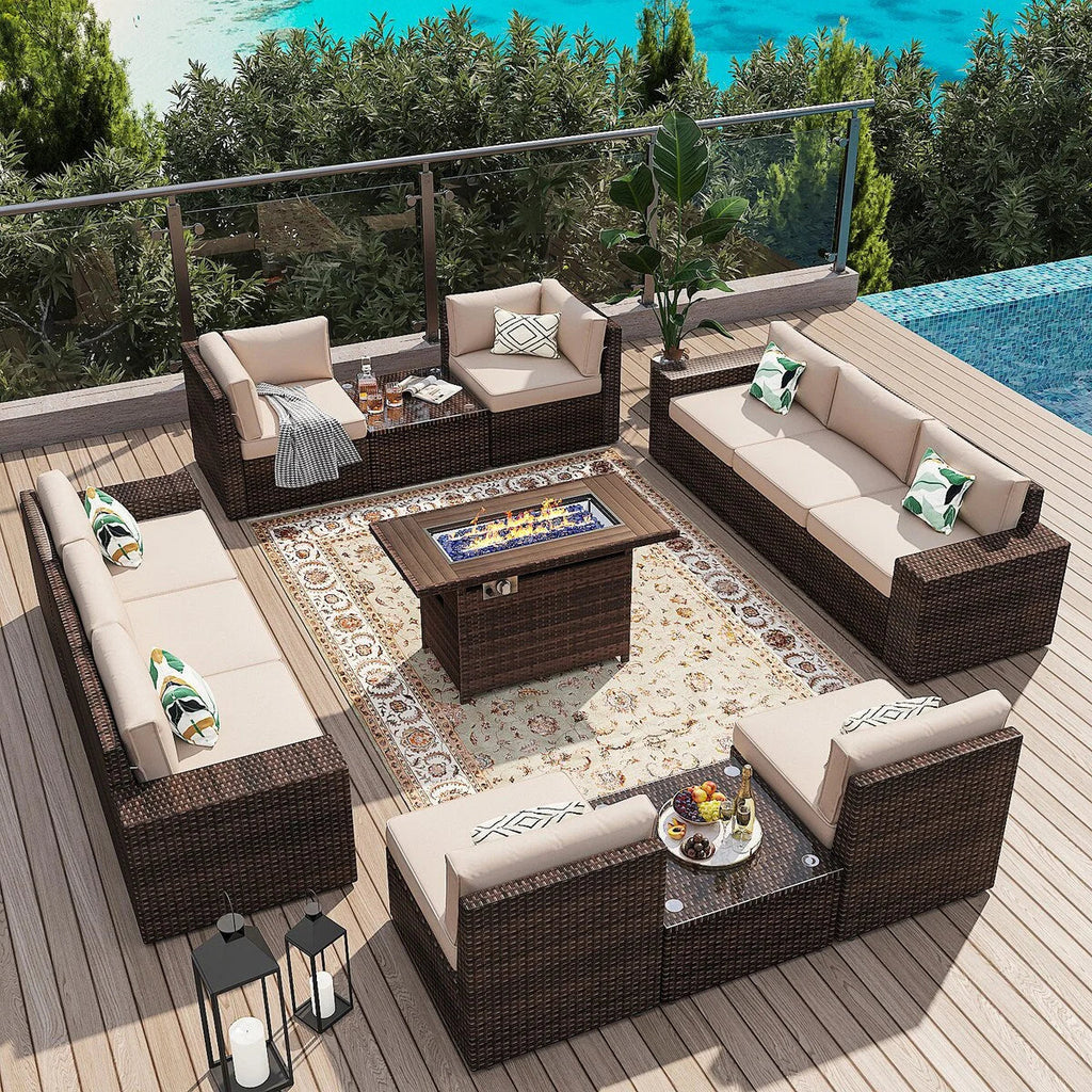 Set di mobili da giardino da 13 pezzi con tavolo braciere da 44 pollici
