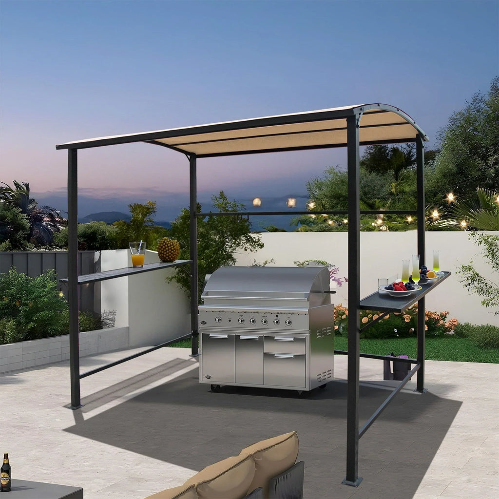 Gazebo da esterno con struttura in acciaio 1,5 x 2,4 m con tettoia per barbecue