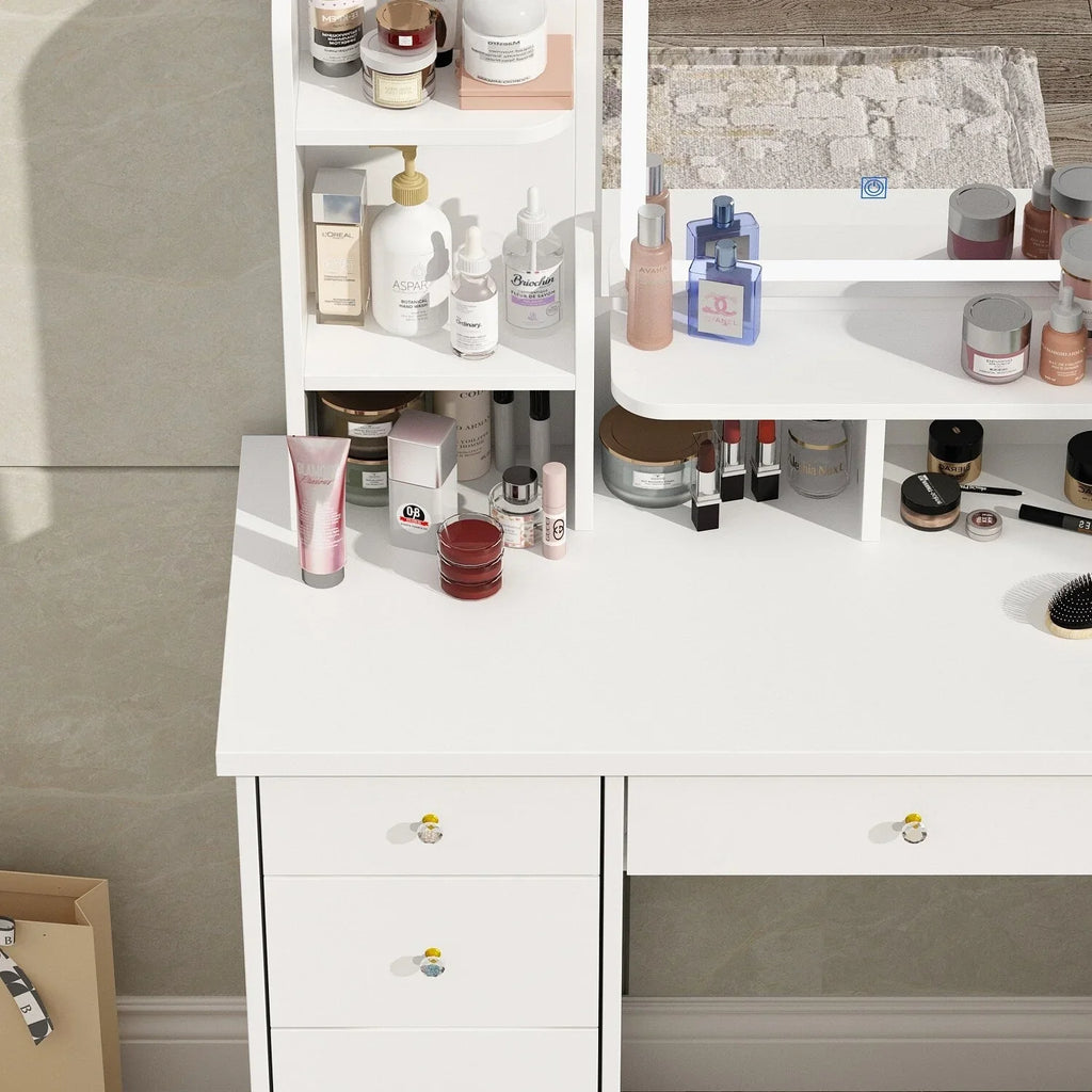 Tavolo da Trucco con Luci a LED, Specchio e Sgabello