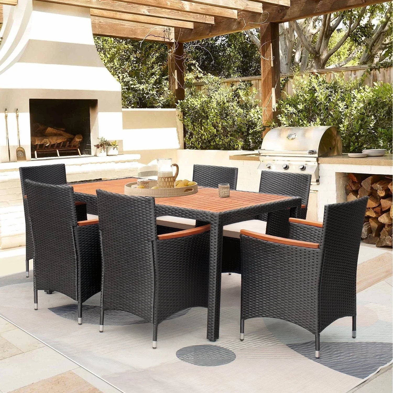 Set da pranzo per esterni Lacoo in polyrattan e legno di acacia