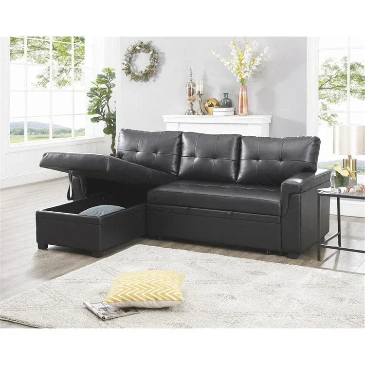 Divano componibile convertibile reversibile con letto estraibile, chaise longue con contenitore nascosto e gambe durevoli