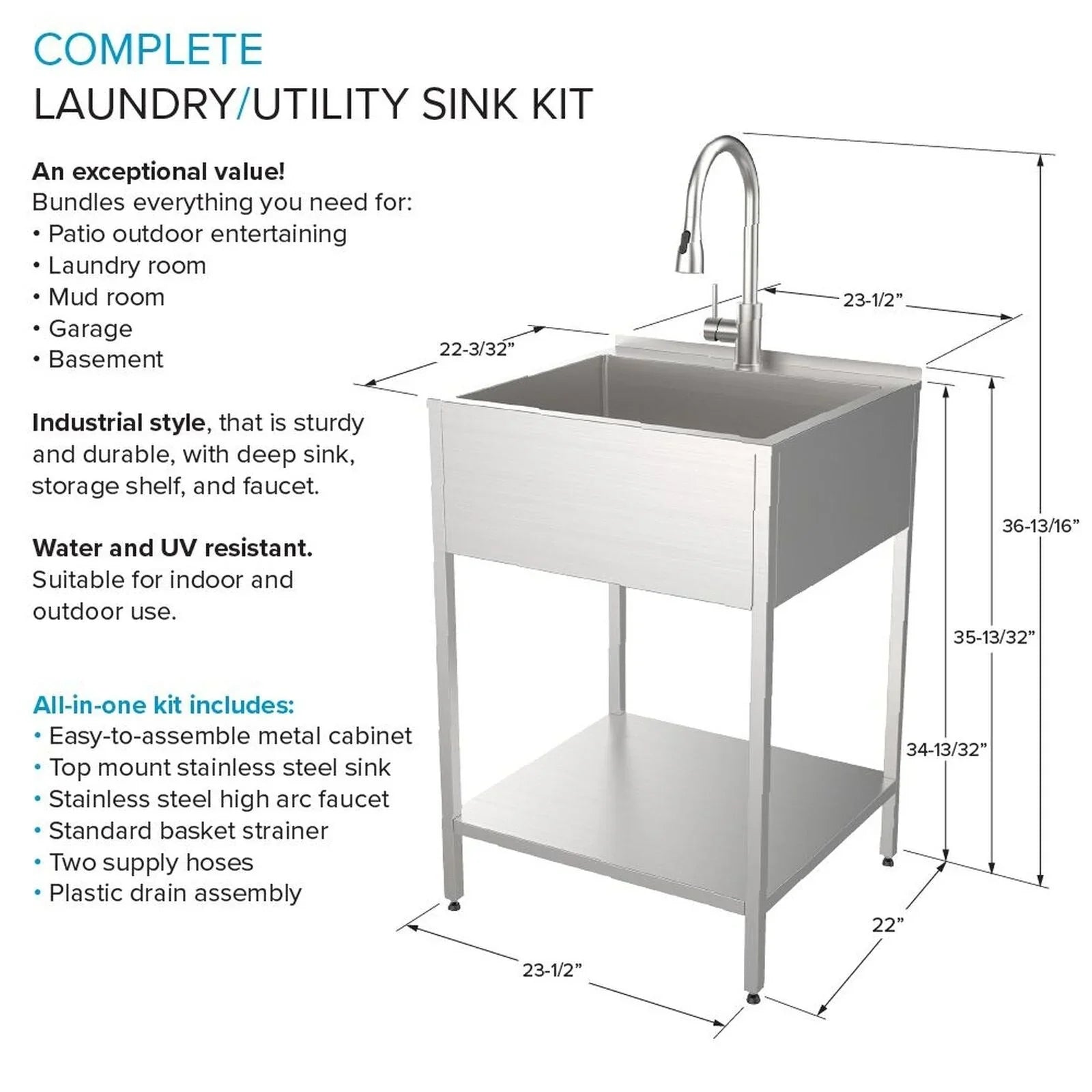 Lavello per bucato e supporto Transolid EWS-2422S in acciaio inossidabile, 24" L x 22" P x 35" A - 24" x 22"