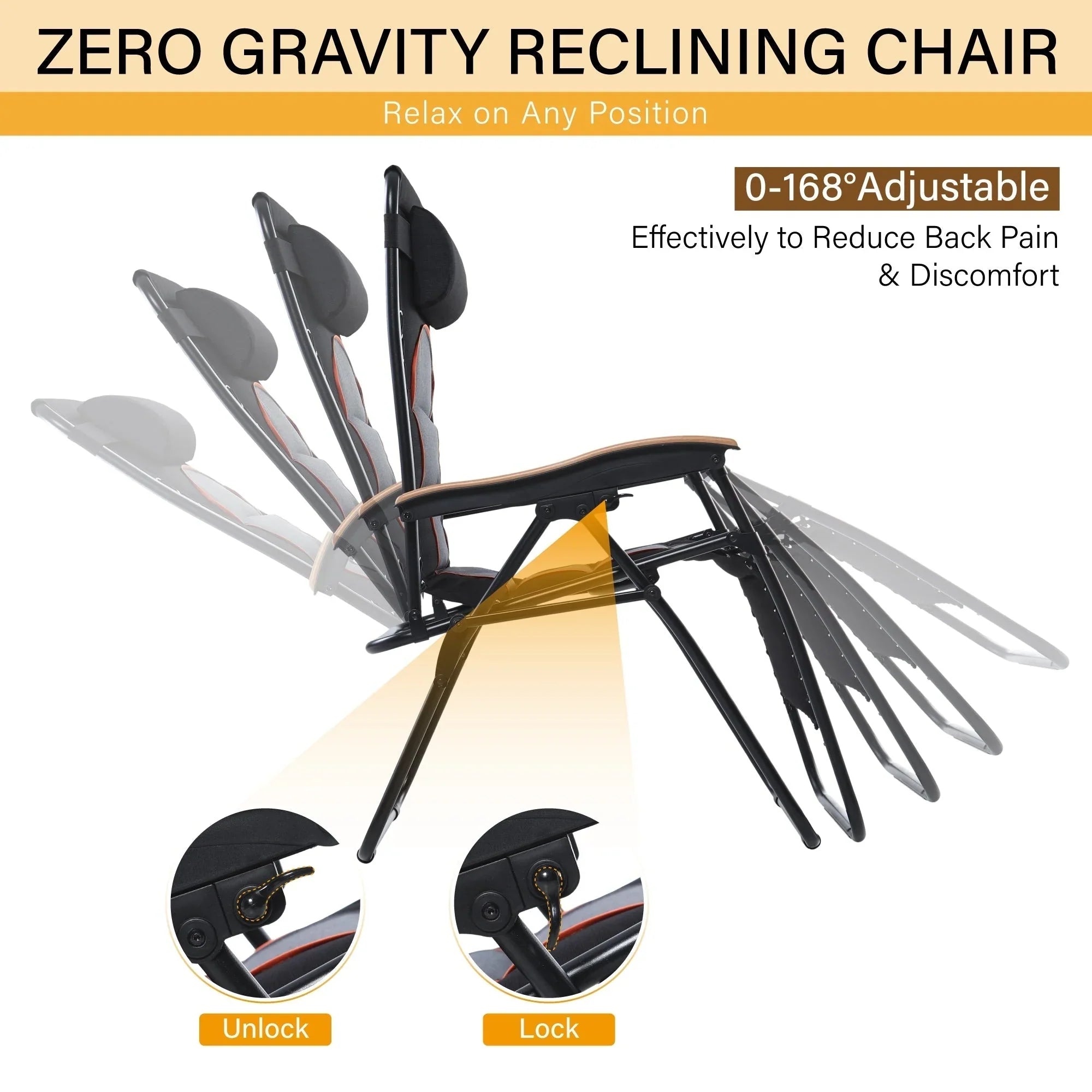 Sedia a sdraio oversize XL imbottita con gravità zero, bracciolo più largo, reclinabile regolabile con portabicchieri - N/D