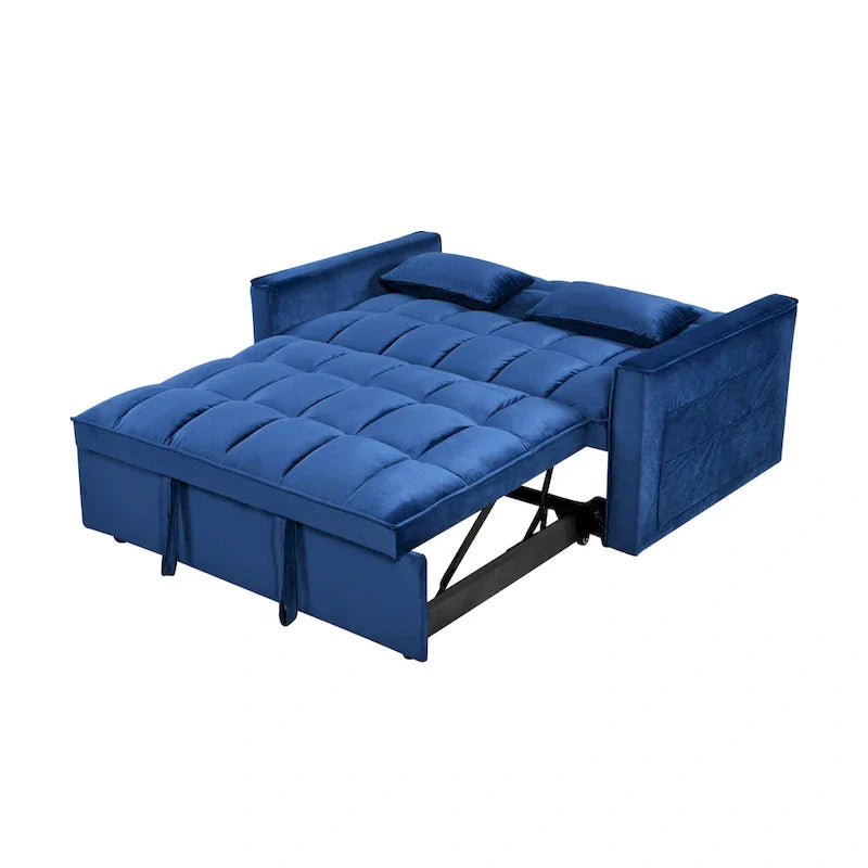 Divanetto Futon Moderno in Velluto con Schienale Reclinabile e Tasche, 2 Posti - Grigio Scuro / Grigio Chiaro / Blu / Nero
