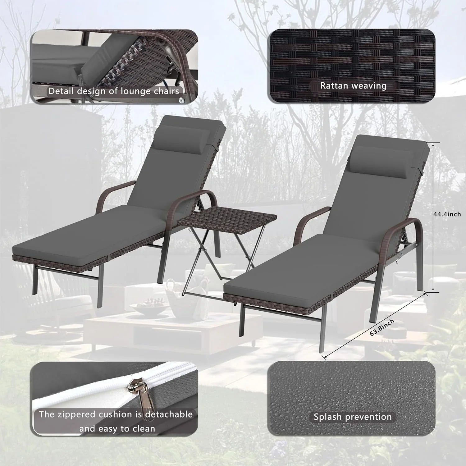 Set di 3 Chaise Lounge da Esterno Kullavik