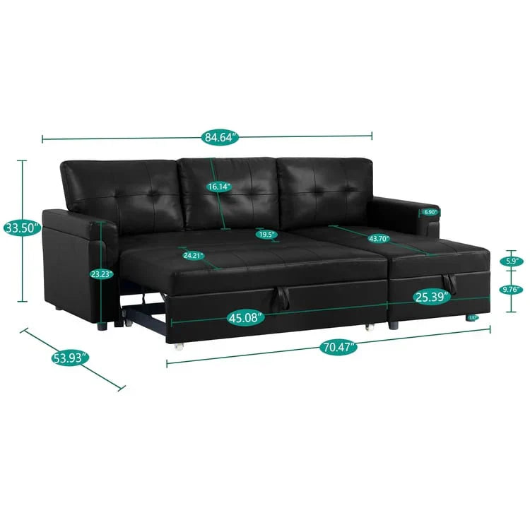 Divano componibile convertibile reversibile con letto estraibile, chaise longue con contenitore nascosto e gambe durevoli