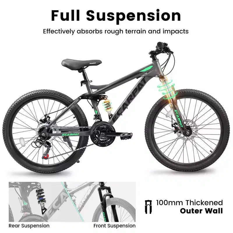 Mountain bike Okak 26" con freni a disco, bici per adulti a 21 velocità con telaio durevole e doppia sospensione posteriore, bicicletta per ciclismo urbano