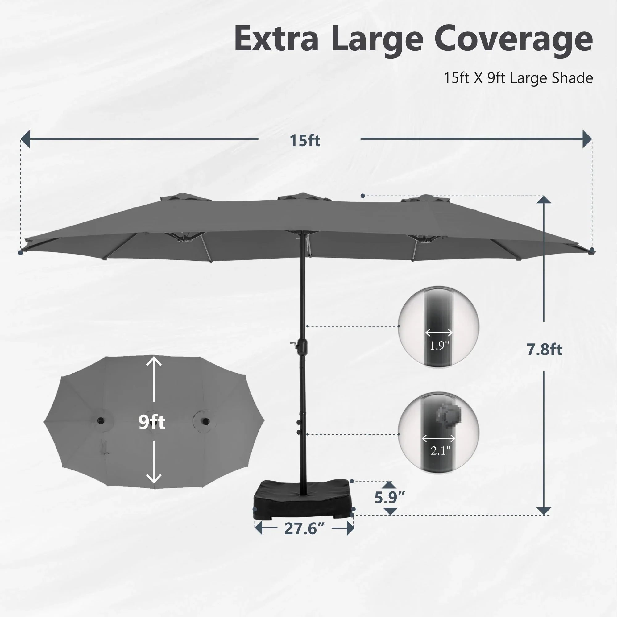 MAISON ARTS Ombrellone Doppio da 4,5 m, Extra Large, per Patio, con Base Inclusa