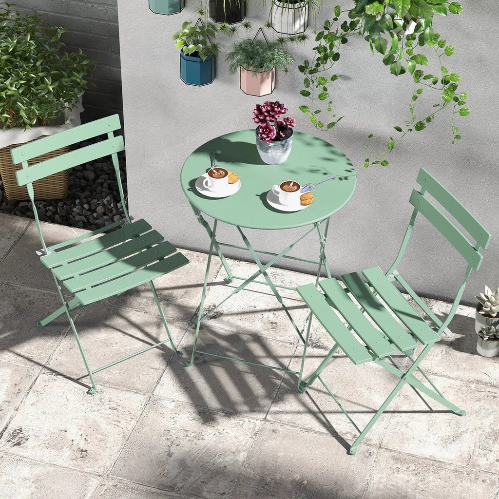 Set bistro pieghevole in metallo da 3 pezzi, set conversazione resistente alle intemperie per esterni/interni, per patio, cortile, giardino