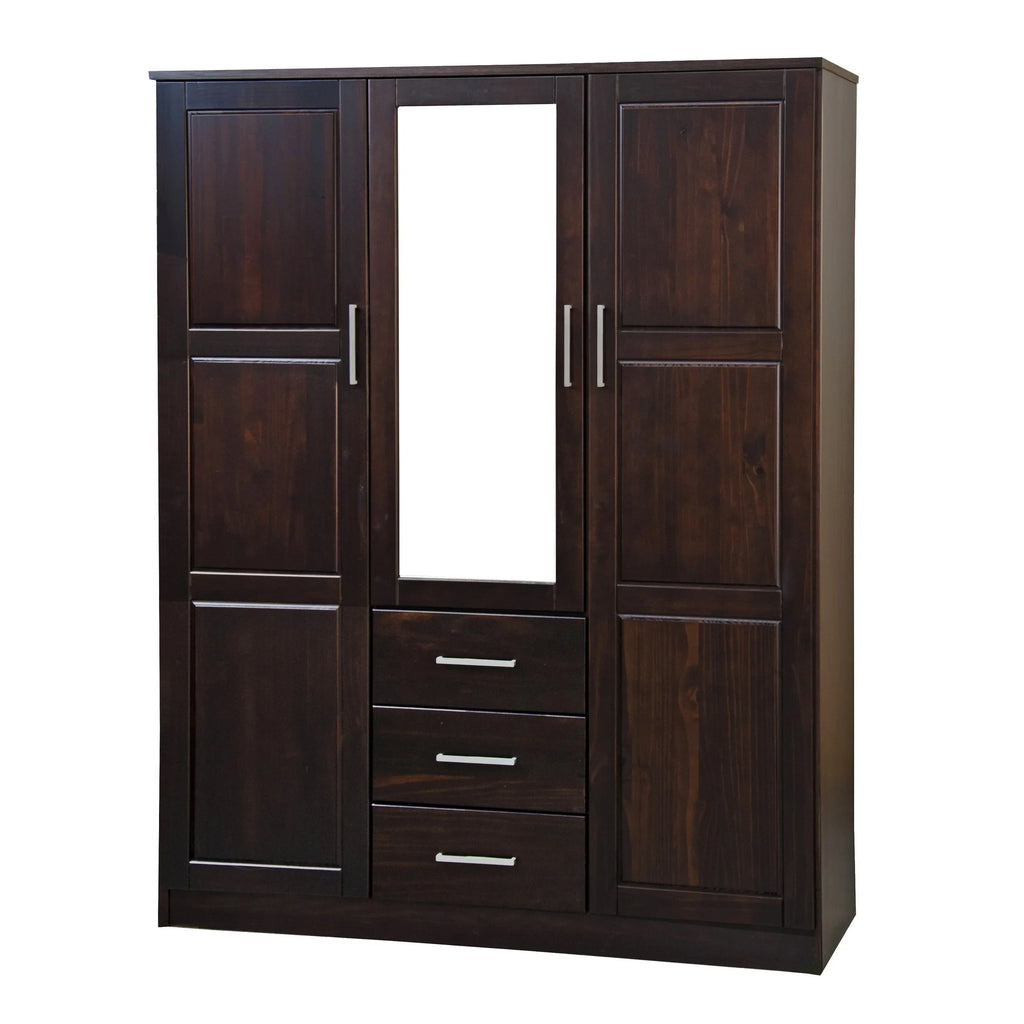 Palace Imports Armadio a 3 ante Cosmo 100% legno massello con ante in legno massello o a specchio