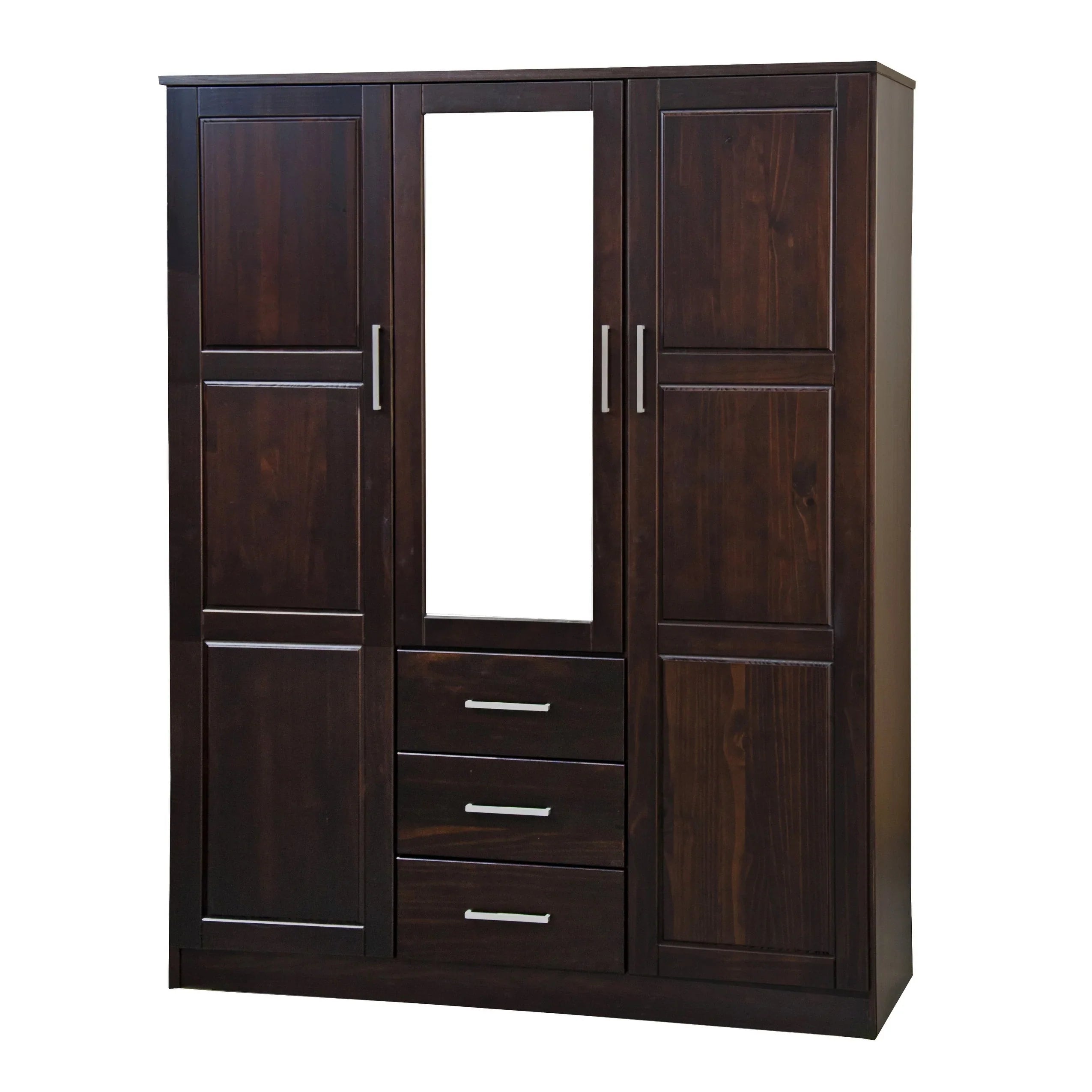 Palace Imports Armadio a 3 ante Cosmo 100% legno massello con ante in legno massello o a specchio