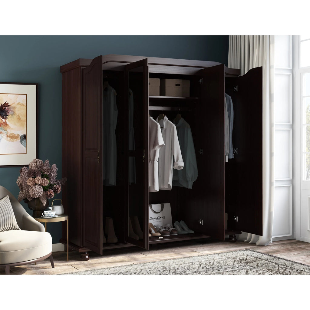 Palace Imports Armadio Kyle a 4 Ante in 100% Legno Massello con Ante in Legno Massello o a Specchio