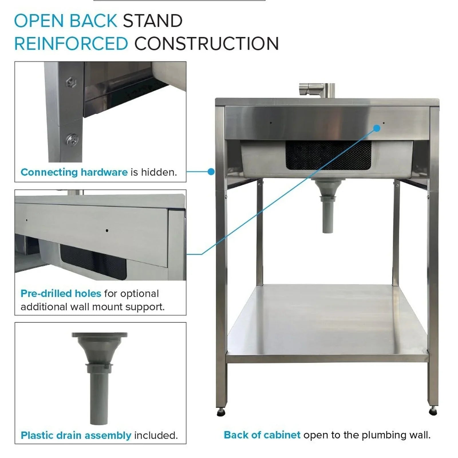 Lavello per bucato e supporto Transolid EWS-2422S in acciaio inossidabile, 24" L x 22" P x 35" A - 24" x 22"