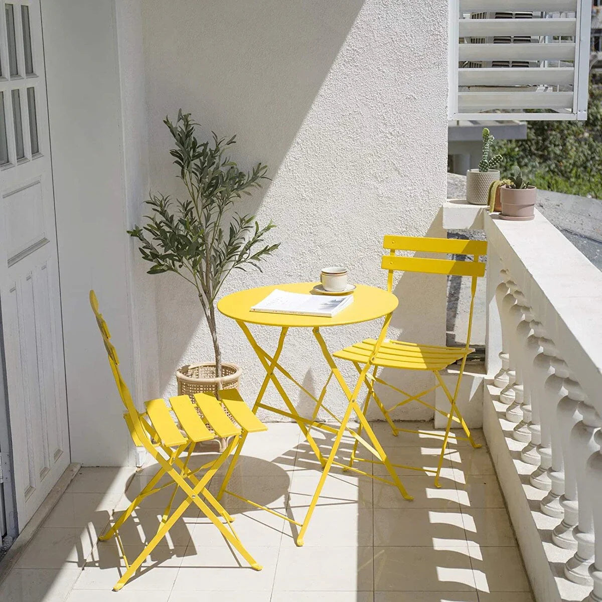Set bistro pieghevole in metallo da 3 pezzi, set conversazione resistente alle intemperie per esterni/interni, per patio, cortile, giardino