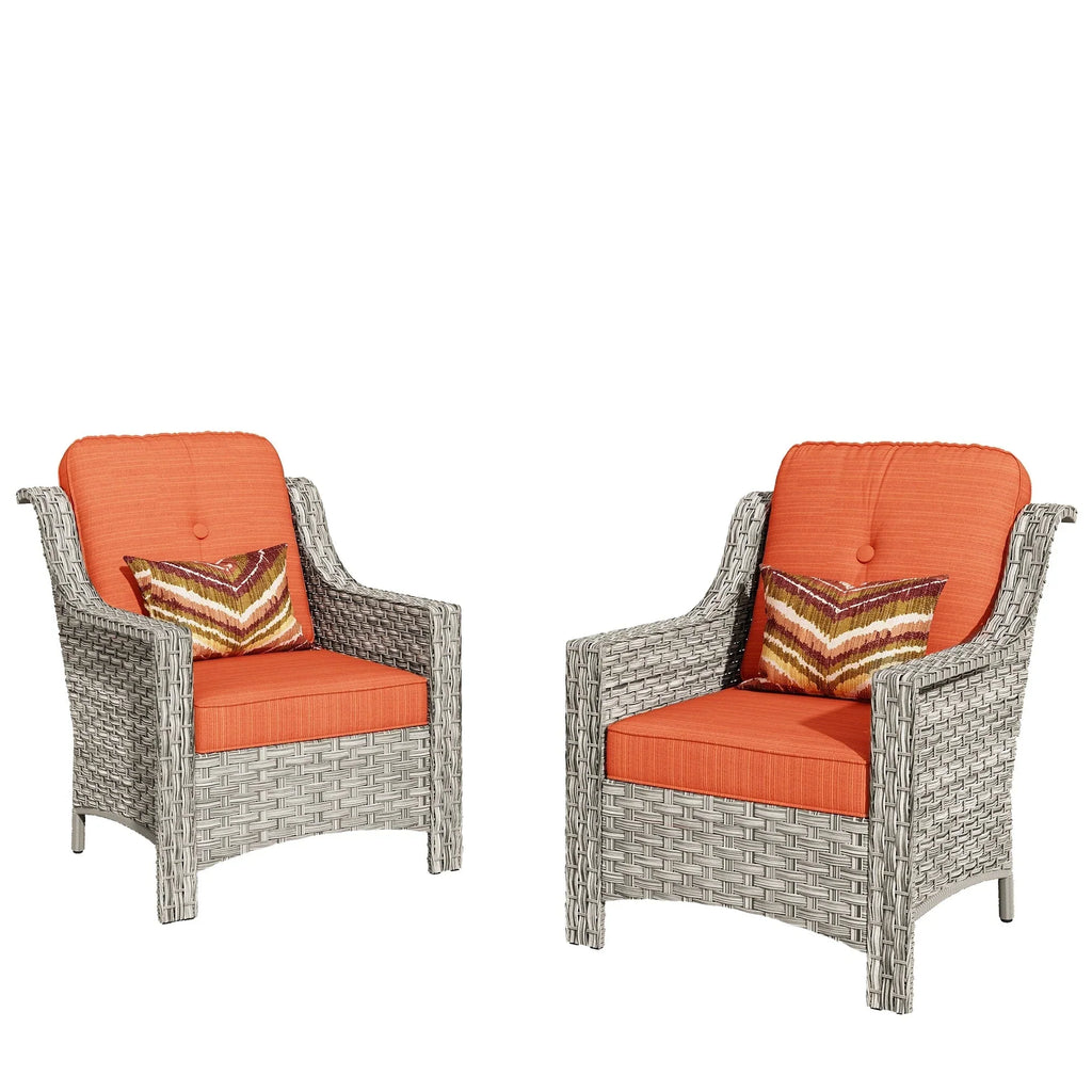 HOOOWOOO, Set di 2 Sedie da Esterno in Rattan Intrecciato con Schienale Alto