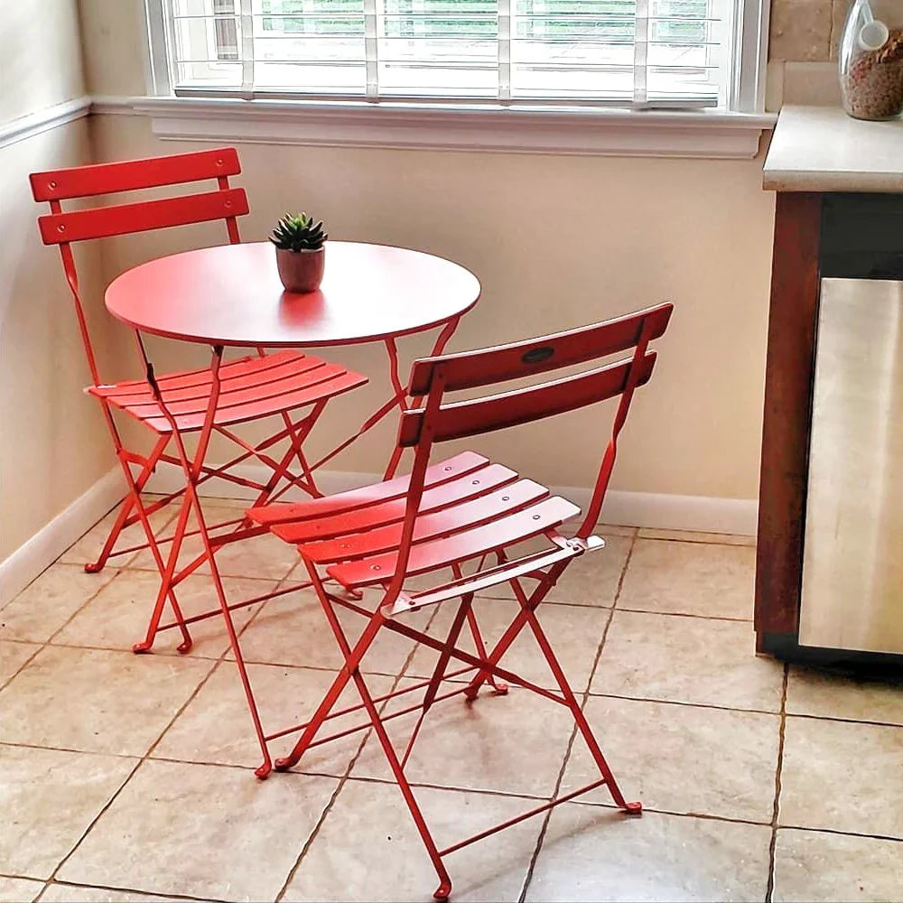 Set bistro pieghevole in metallo da 3 pezzi, set conversazione resistente alle intemperie per esterni/interni, per patio, cortile, giardino