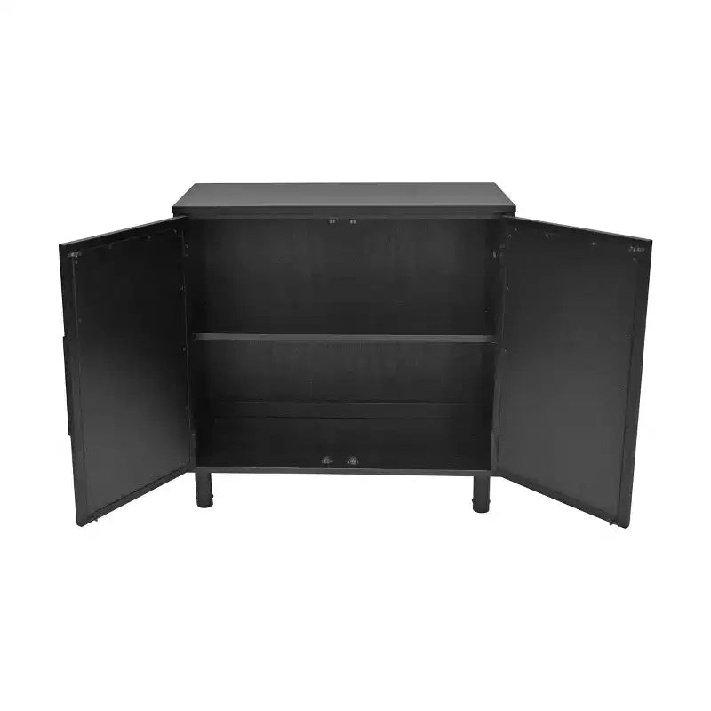 2-Door Cabinet with Woven Rattan Panels – Acacia Wood, Indonesian Craft, 2 Shelves