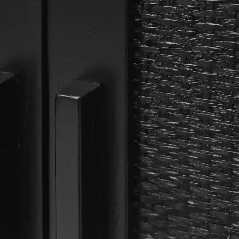 2-Door Cabinet with Woven Rattan Panels – Acacia Wood, Indonesian Craft, 2 Shelves