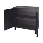 2-Door Cabinet with Woven Rattan Panels – Acacia Wood, Indonesian Craft, 2 Shelves