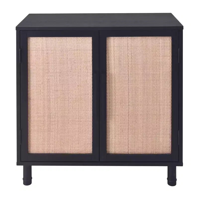2-Door Cabinet with Woven Rattan Panels – Acacia Wood, Indonesian Craft, 2 Shelves