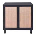 2-Door Cabinet with Woven Rattan Panels – Acacia Wood, Indonesian Craft, 2 Shelves
