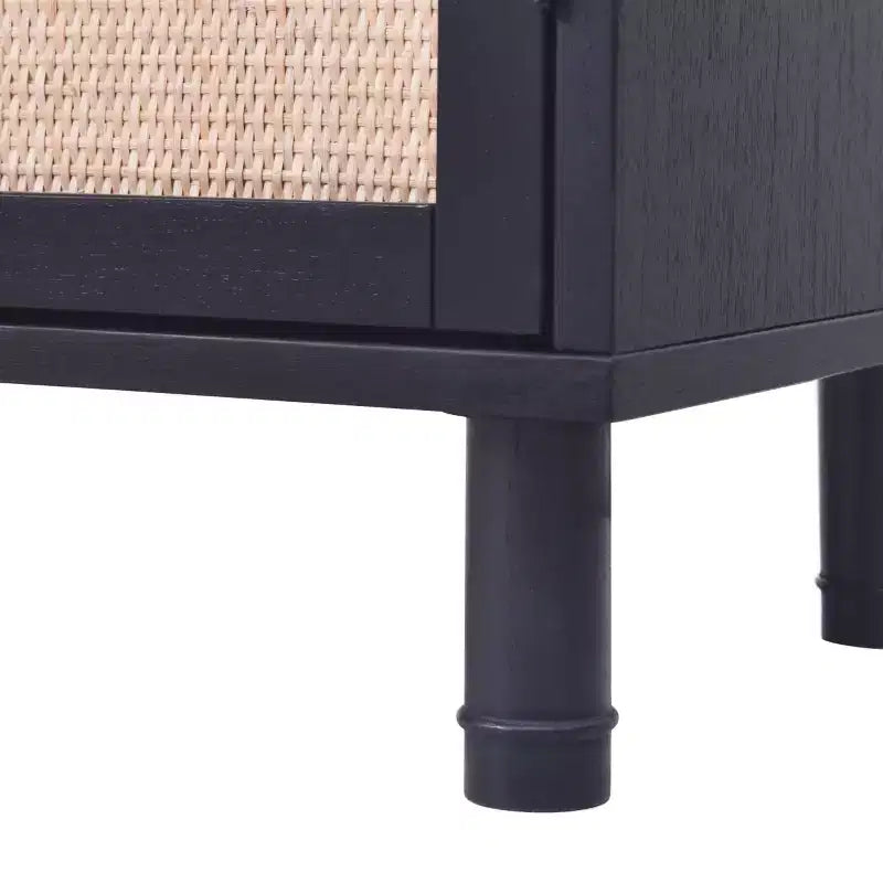 2-Door Cabinet with Woven Rattan Panels – Acacia Wood, Indonesian Craft, 2 Shelves