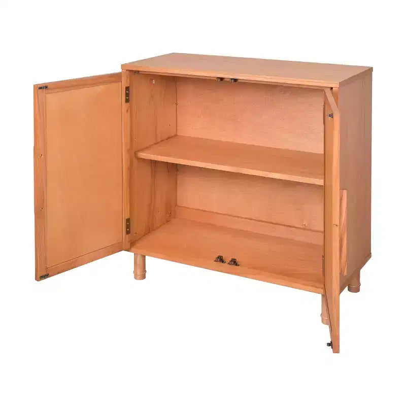 2-Door Cabinet with Woven Rattan Panels – Acacia Wood, Indonesian Craft, 2 Shelves