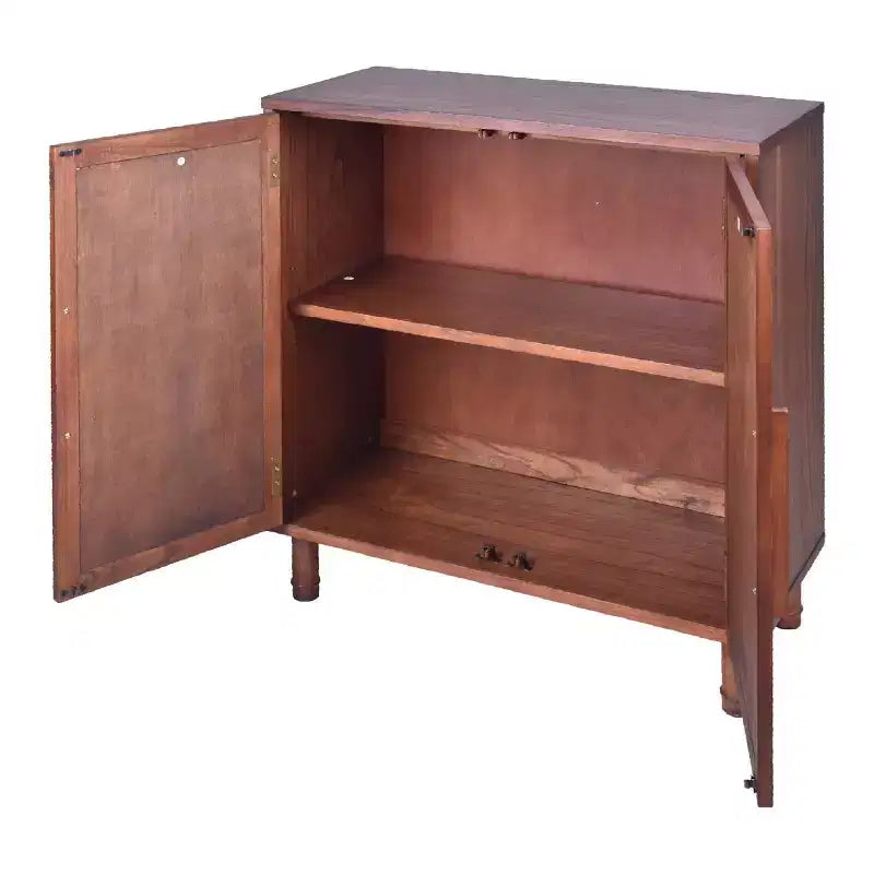 2-Door Cabinet with Woven Rattan Panels – Acacia Wood, Indonesian Craft, 2 Shelves