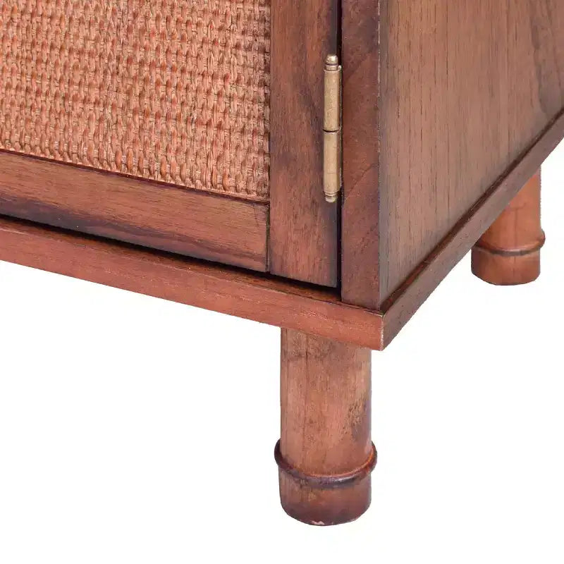 2-Door Cabinet with Woven Rattan Panels – Acacia Wood, Indonesian Craft, 2 Shelves